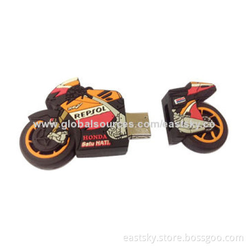 Motorcycle-shaped USB Flash Drive, Made of Soft PVC material, OEM Orders are Welcome